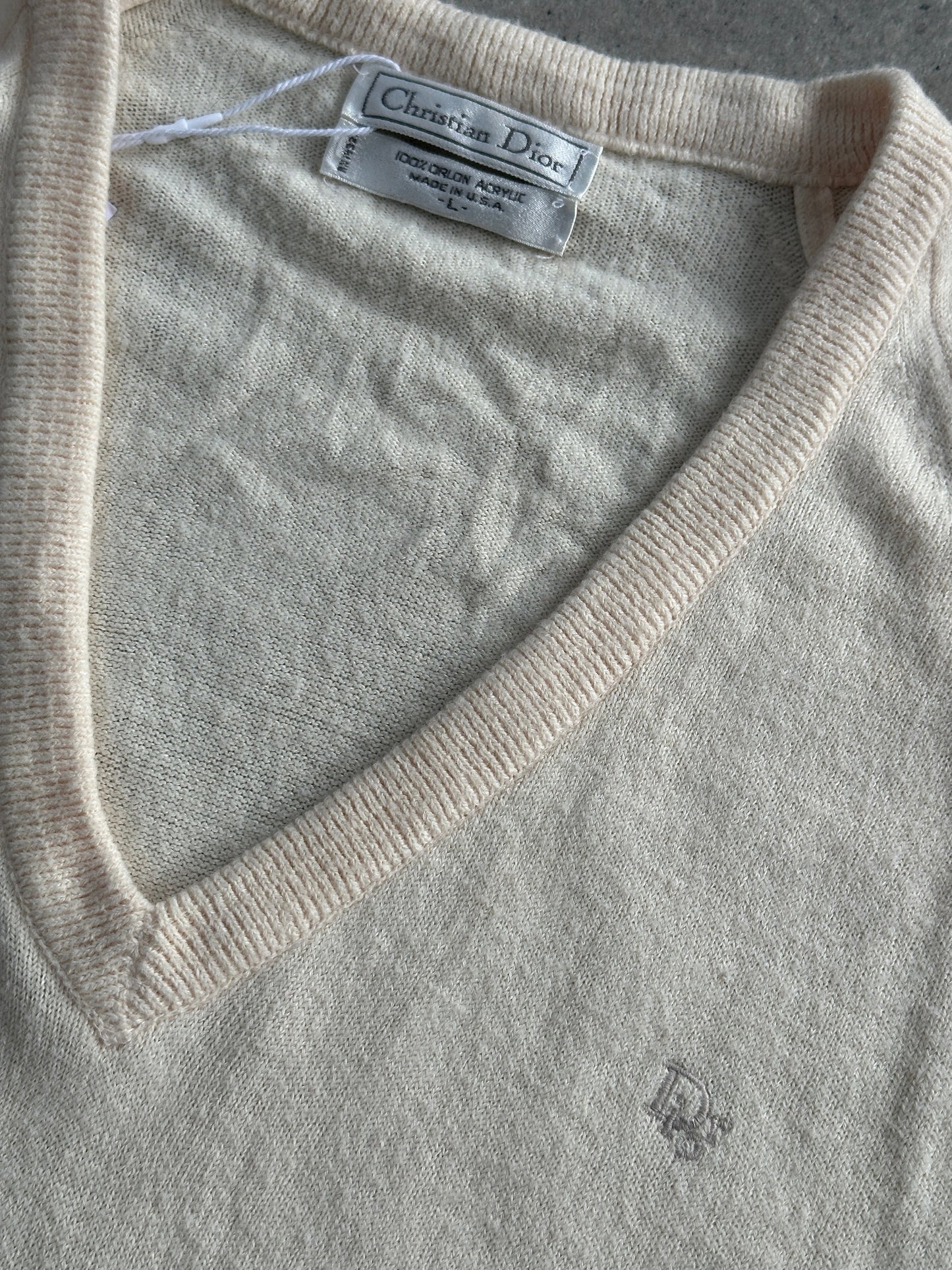 Christian Dior 1980s V Neck Logo Knitted Jumper - L/XL