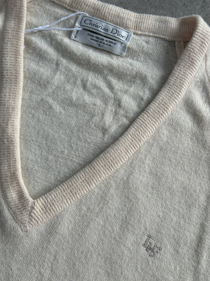 Christian Dior 1980s V Neck Logo Knitted Jumper - L/XL