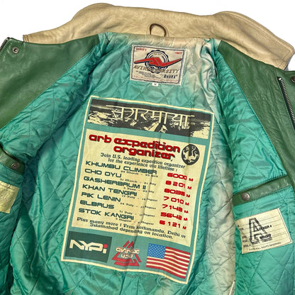 Avirex Everest Expedition Leather Jacket In Green & Beige ( M )