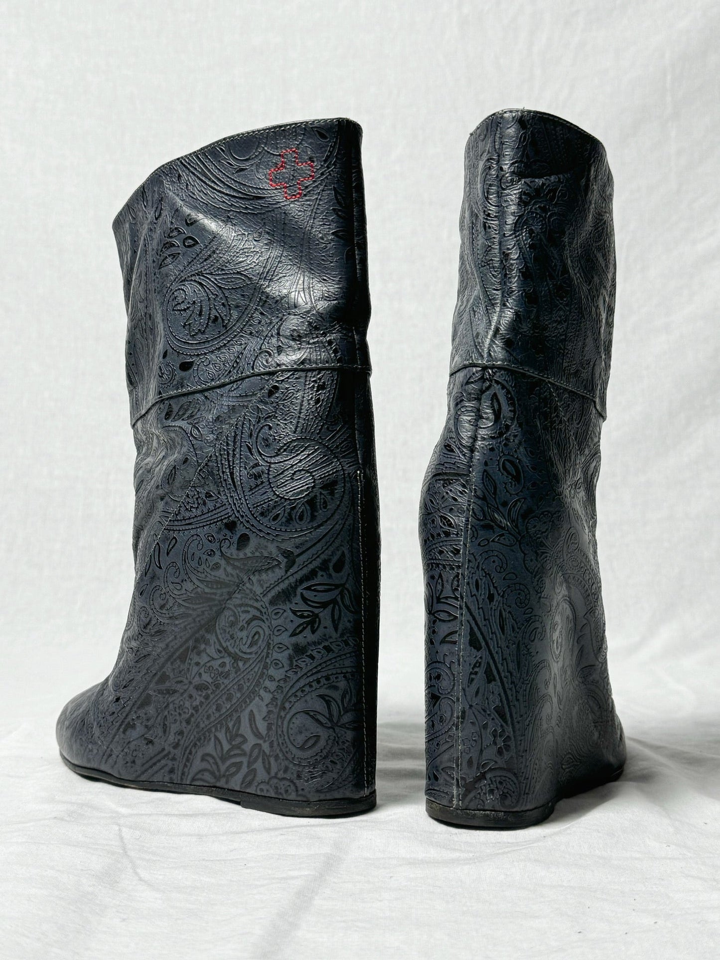 AF VANDEVORST EMBOSSED WEDGE BOOTS | DEFAULT TITLE, Blue