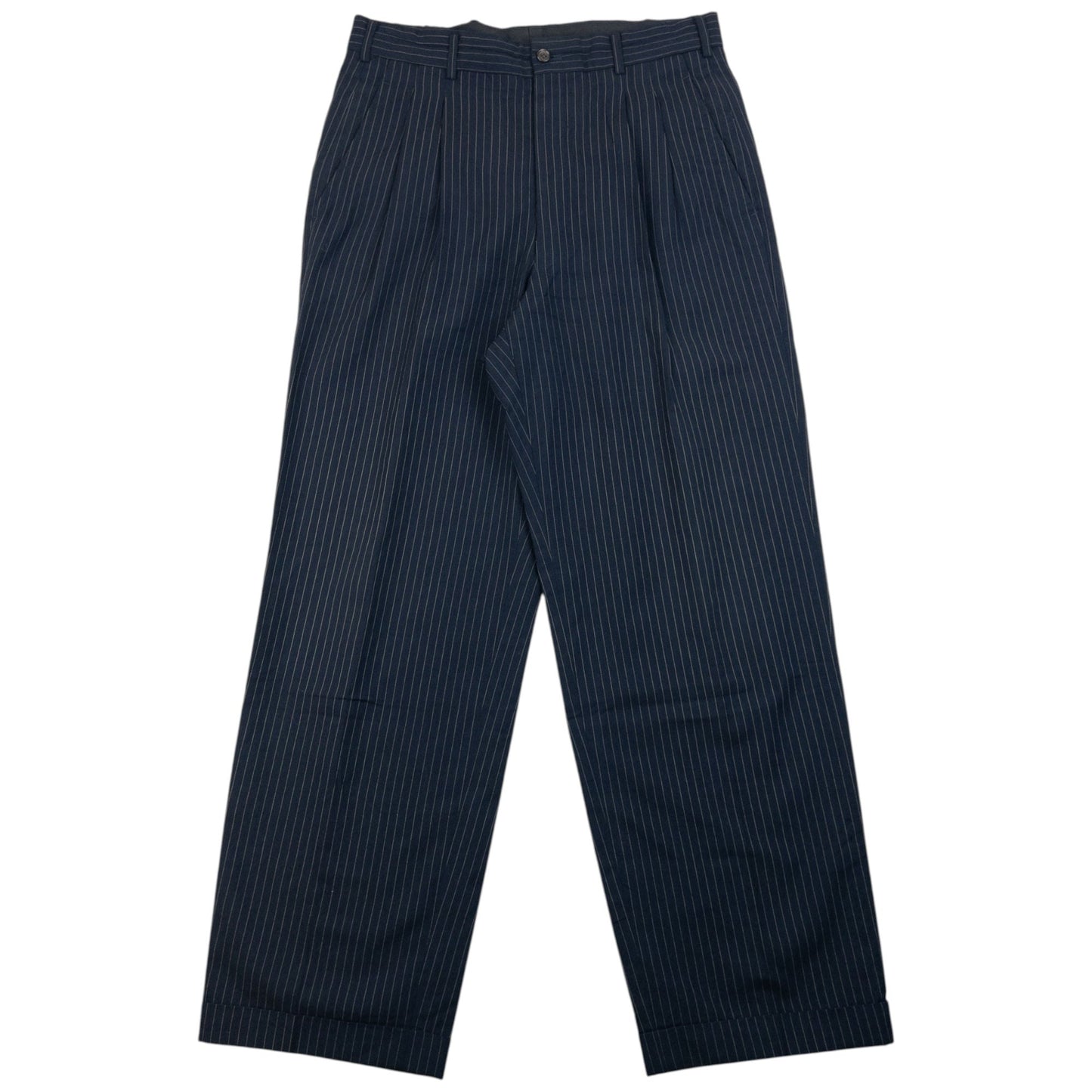 Vintage 90s Comme Des Garçons HOMME Pinstripe Pleated Trousers Size W30 | W30, Navy