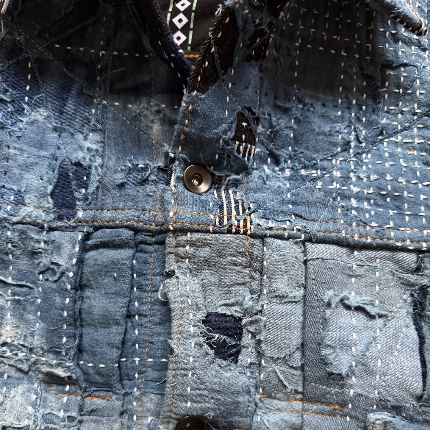 Indigo Boro Sashiko Distressed Denim Trucker Jacket - XL