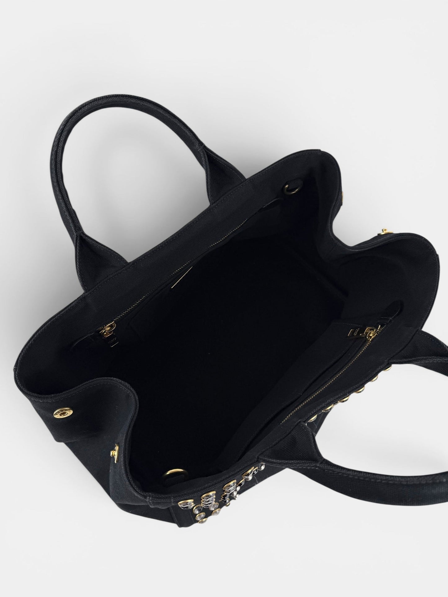 2000s Prada Black Canapa Studded 2-Way Handbag | O/S, Multicoloured