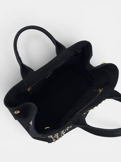 2000s Prada Black Canapa Studded 2-Way Handbag | O/S, Multicoloured