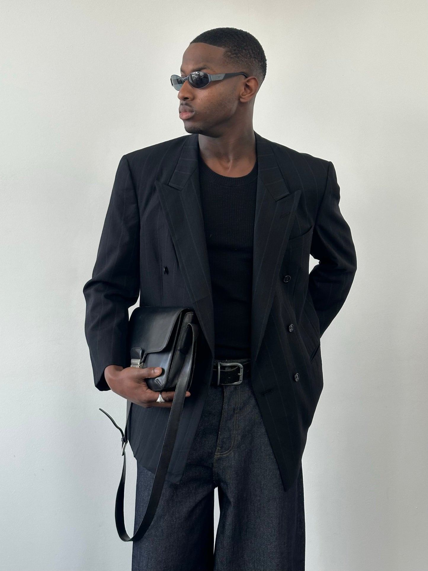 Christian Dior Monsieur 1980s pure wool double-breasted blazer in size 44L/XL, featuring classic tailoring and structured fit.