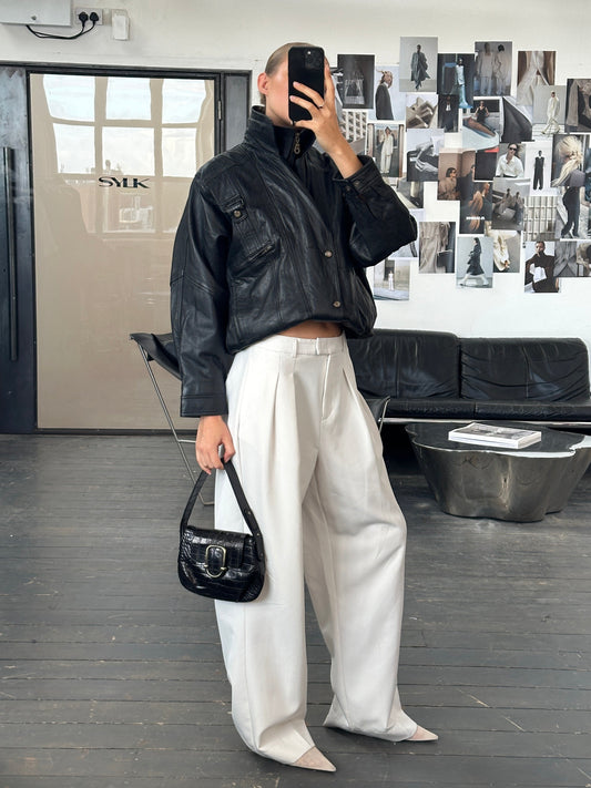 Vintage 1990s High Neck Leather Bomber Jacket - M