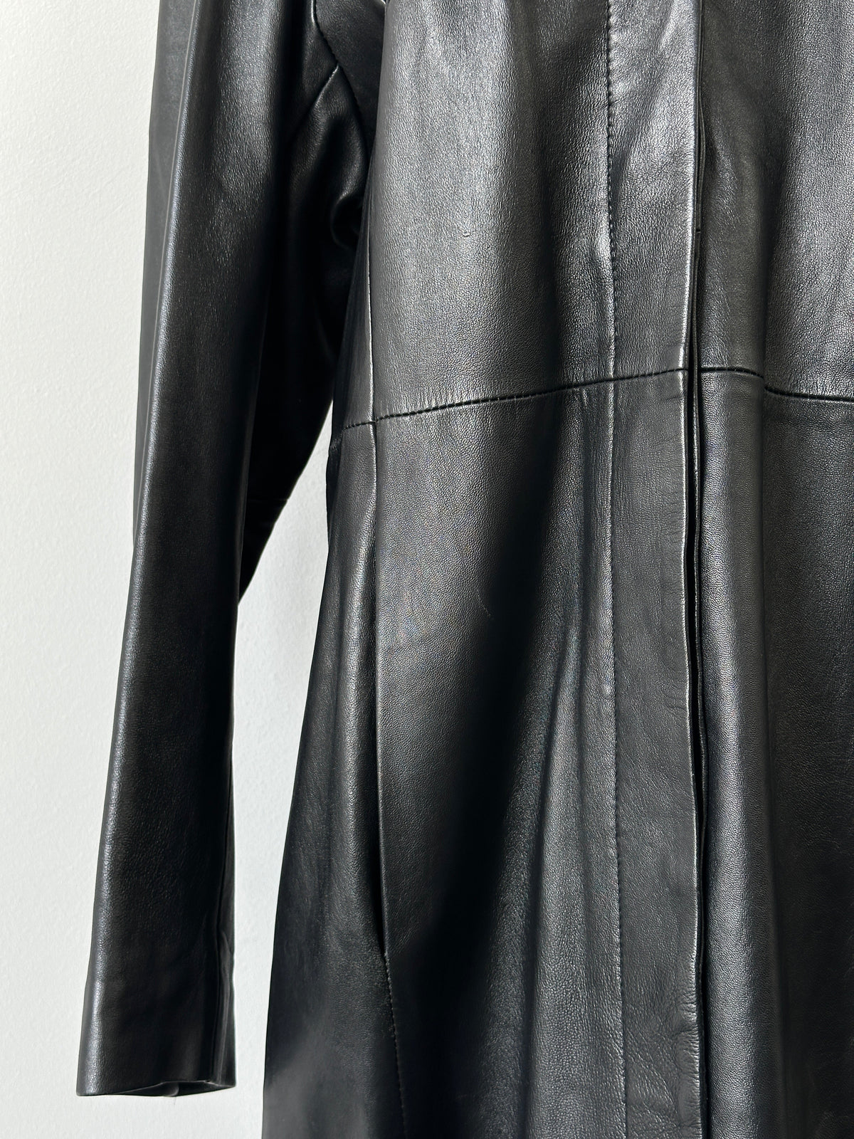 Vintage 1990s High Neck Leather Trench Coat - M