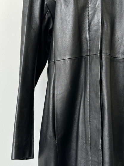 Vintage 1990s High Neck Leather Trench Coat - M