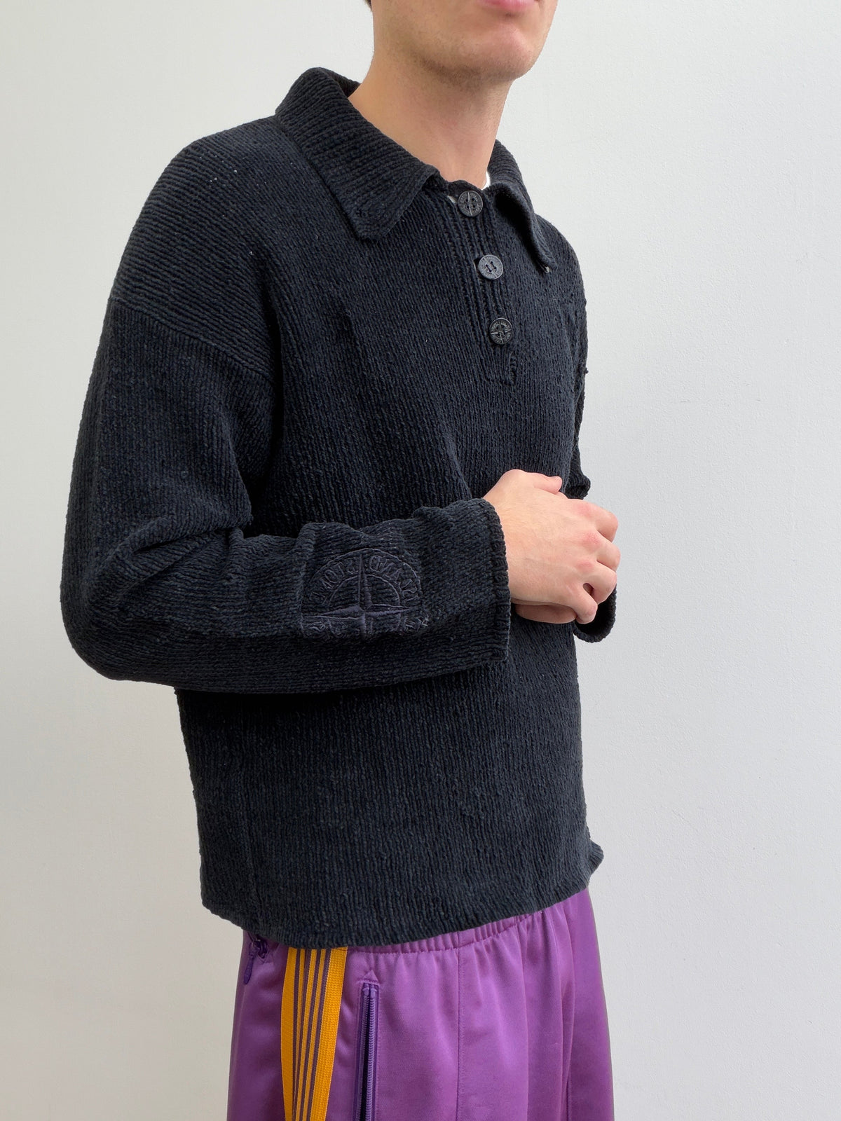 Stone Island SS97 Chenille Knit Button-Collar Jumper | Small, Black