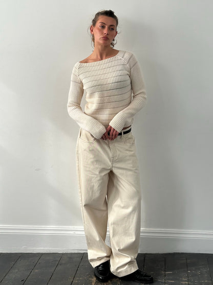 Armani Jeans 1990s Pure Wool Open Knit Jumper - M