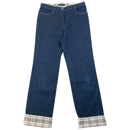Vintage 2000s Burberry Nova Check Cuff Denim Jeans Size W27 | W27, Navy