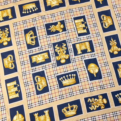 Vintage 80s Burberry Nova Check Royal Print Silk Scarf | O/S, Beige, Navy, Gold, Red