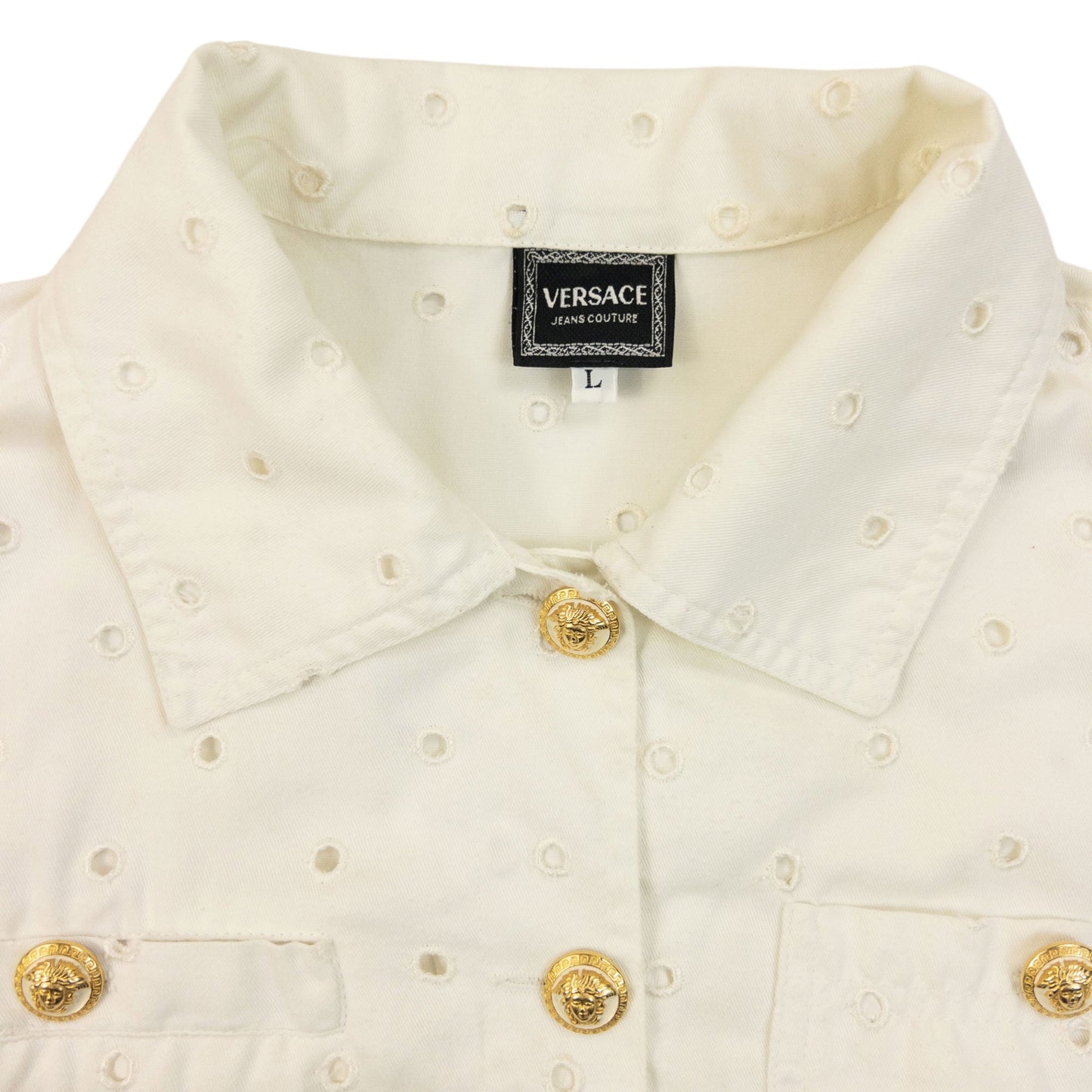 Vintage 90s Versace Jeans Couture Eyelet Pattern Jacket Womens Size L | Large, Multicoloured