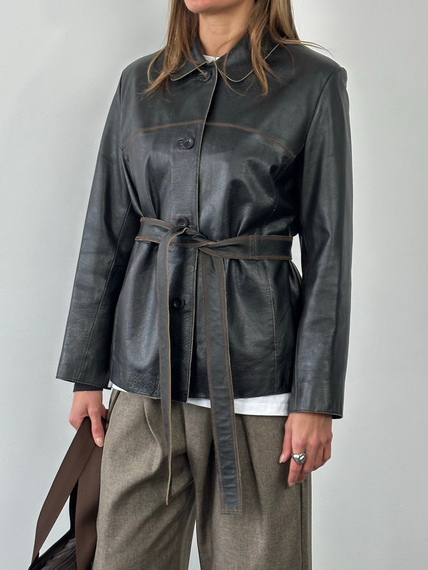 Vintage 1990s Leather Belted Leather Jacket - S