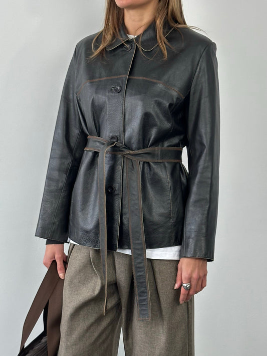 Vintage 1990s Leather Belted Leather Jacket - S