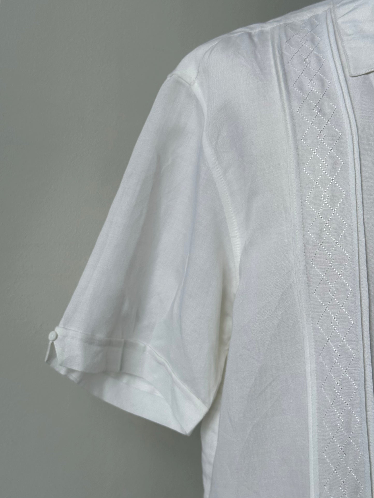 Vintage 1990s Linen Open Collar Short Sleeve Shirt - XL