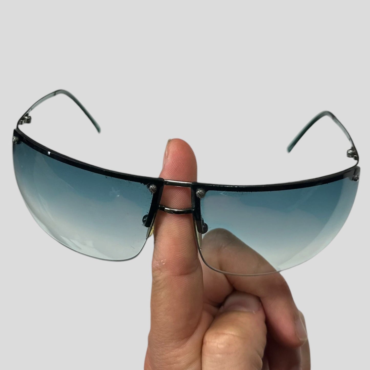 Gucci 00’s Gradient Half Frame Shield Sunglasses | O/S, Blue