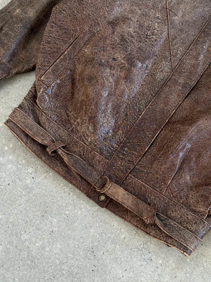 Vintage 1980s Aged Leather Jacket - S