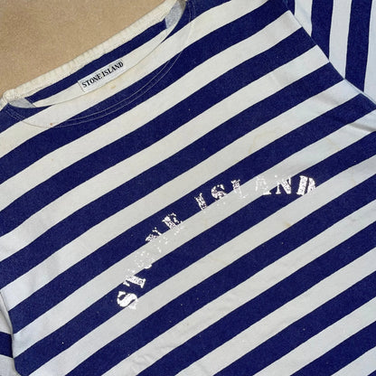 S/S 1992 Navy Blue & White Striped Reflective Breton T-shirt