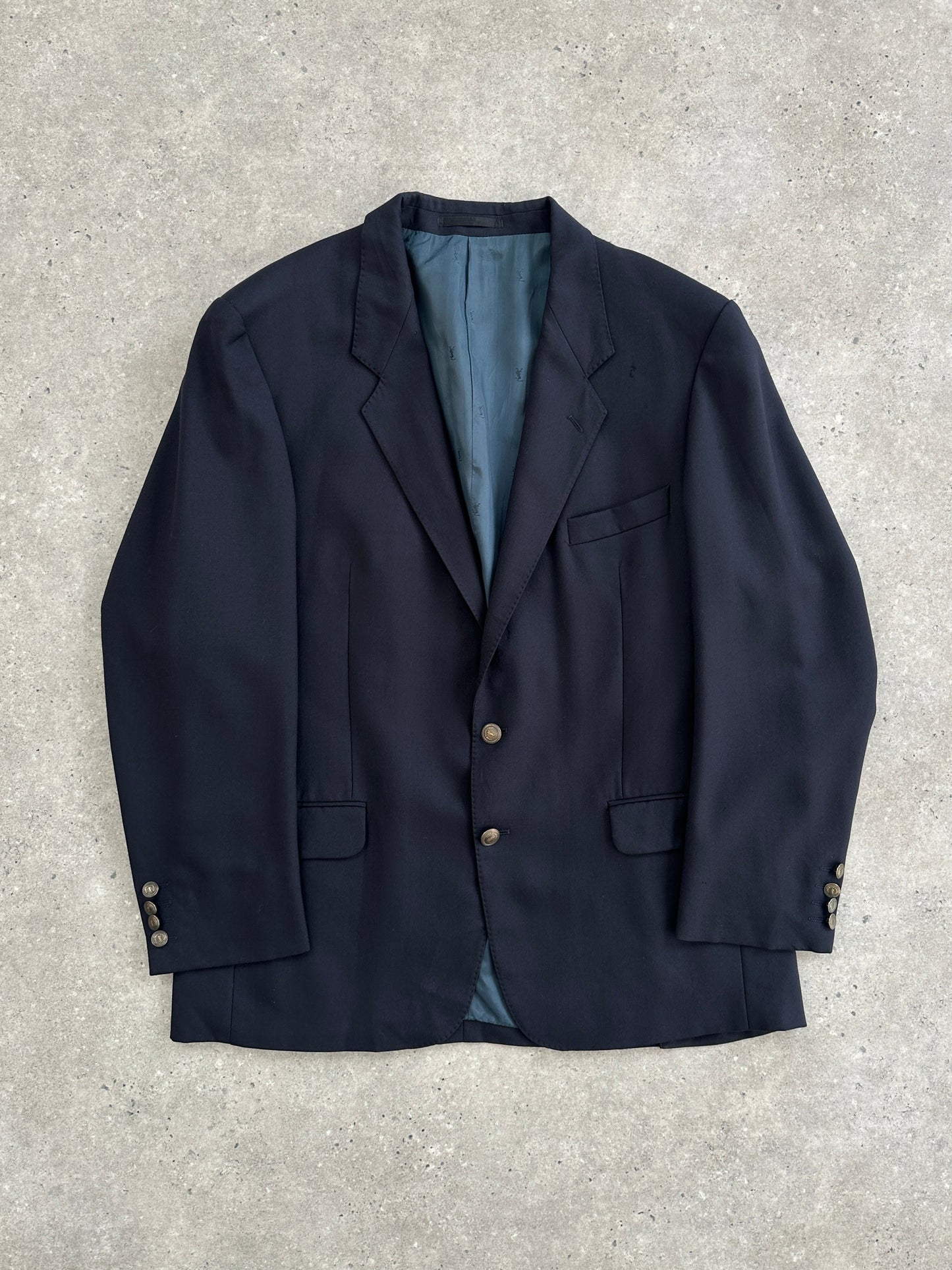 Yves Saint Laurent Pour Homme 1980s Pure Wool Bespoke Button Blazer - XL