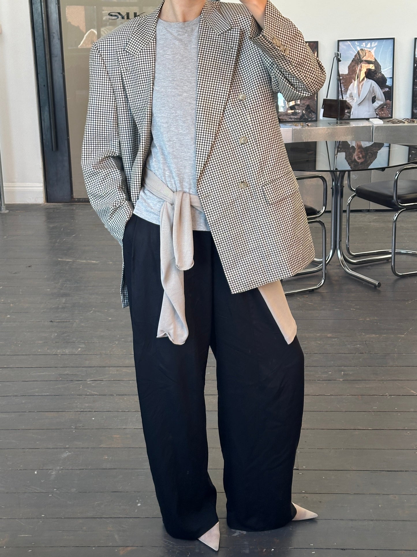 Yves Saint Laurent Pour Homme 1990s Wool Check Double Breasted Blazer - 40R/XL