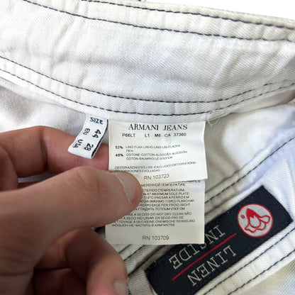 Armani Jeans 00’s Contrast Stitch Linen Hemp Shorts W32 | W32, Multicoloured