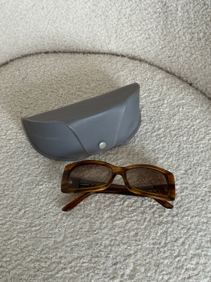 2000s Miu Miu Diamanté Square Brown Tortoise Sunglasses | O/S, Brown