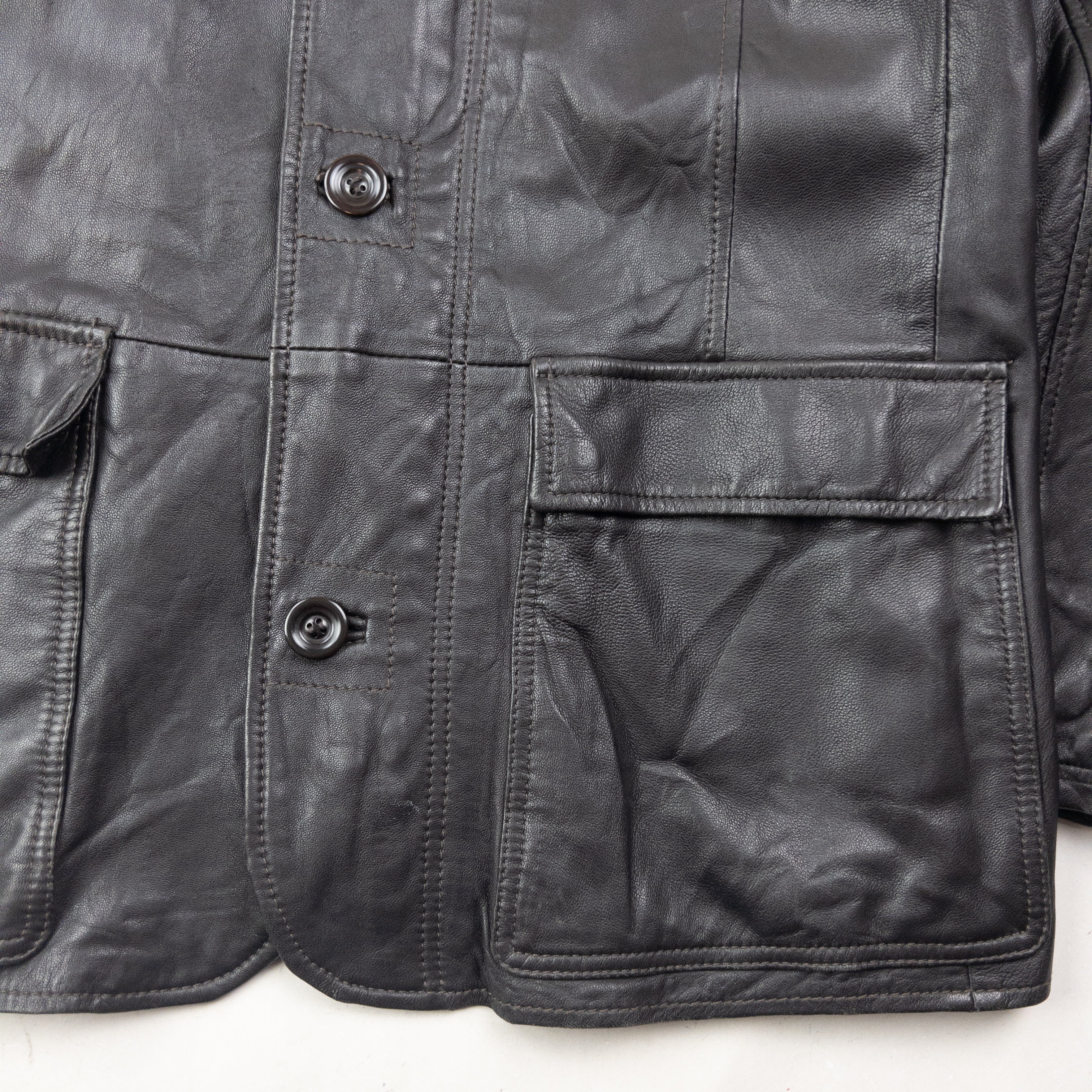 Vintage 2000s Armani Jeans Zip Up Leather Jacket Size L | Large
