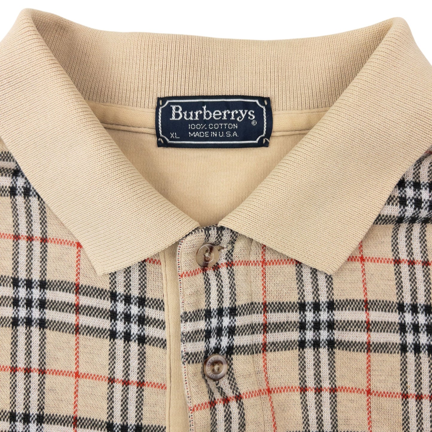 Vintage 90s Burberry Nova Check Long Sleeve Polo Shirt Size M | Medium, Beige