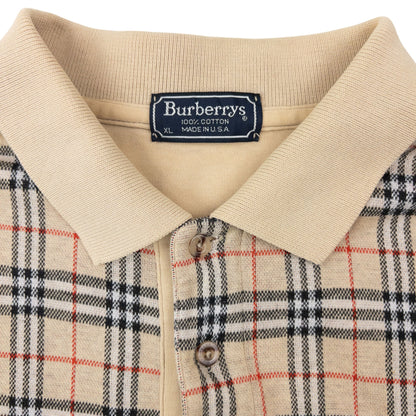 Vintage 90s Burberry Nova Check Long Sleeve Polo Shirt Size M | Medium, Beige