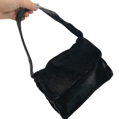 Vintage 90s Giorgio Armani Fur Velour Shoulder Bag | O/S, Black