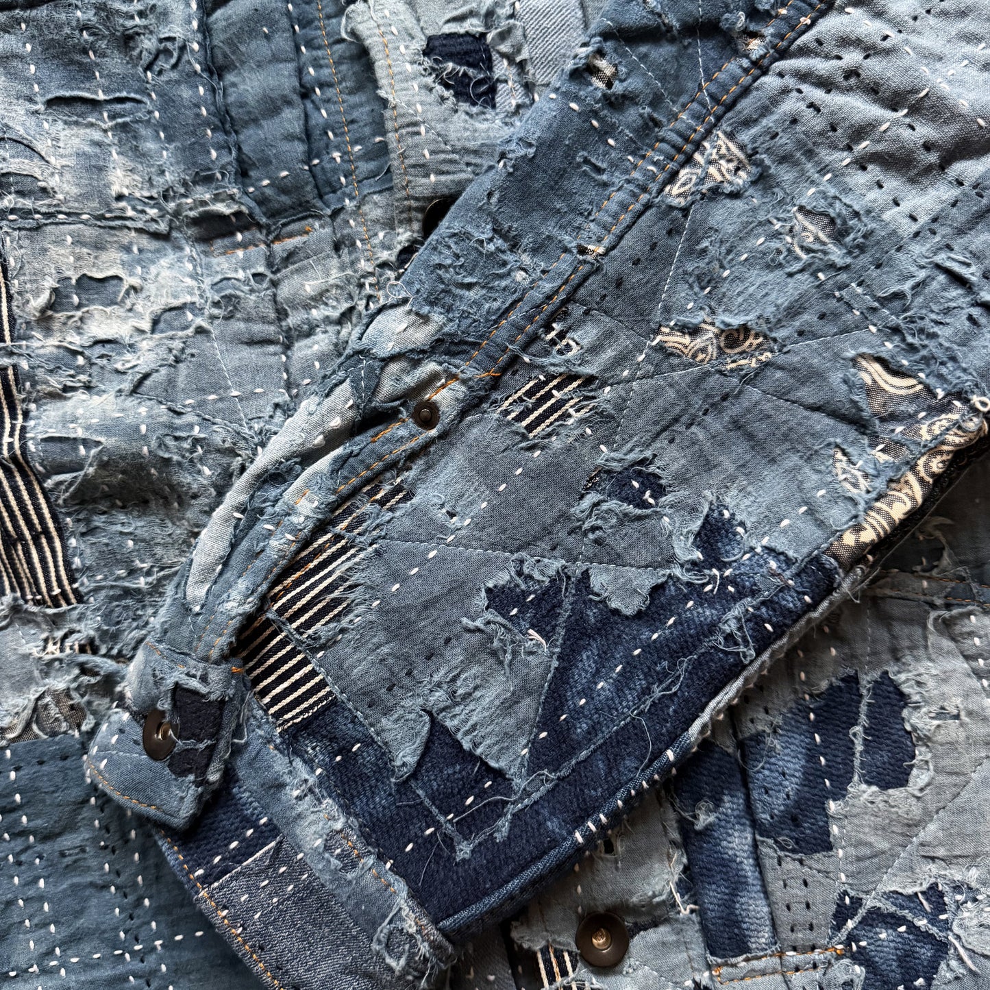 Indigo Boro Sashiko Distressed Denim Trucker Jacket - XL
