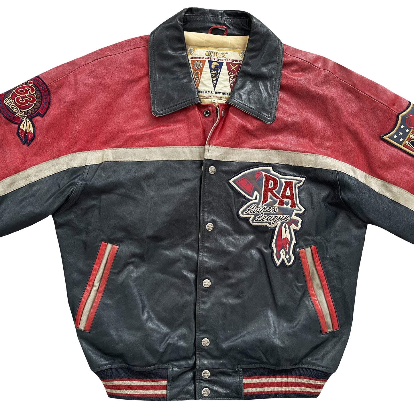 Avirex Red Axes Leather Varsity Jacket - M