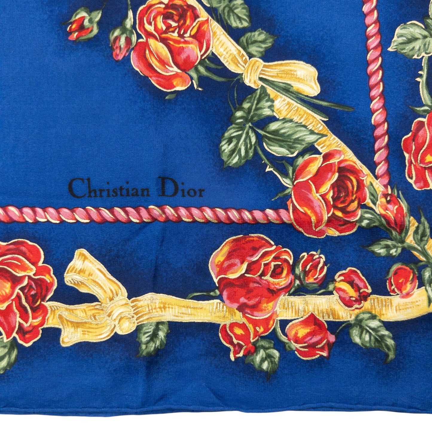 Vintage 2000s Dior Floral Rose Print Silk Scarf | O/S, Blue