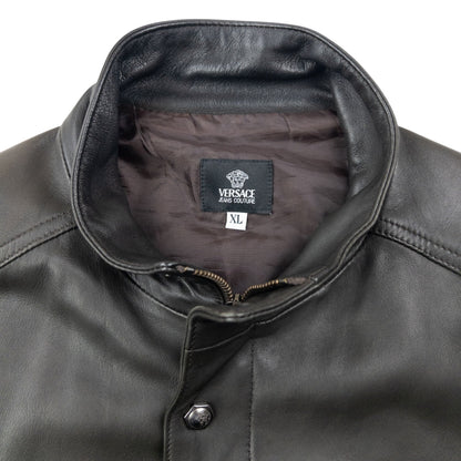 Vintage 2000s Versace Jeans Couture Leather Cargo Jacket Size M | Medium, Black