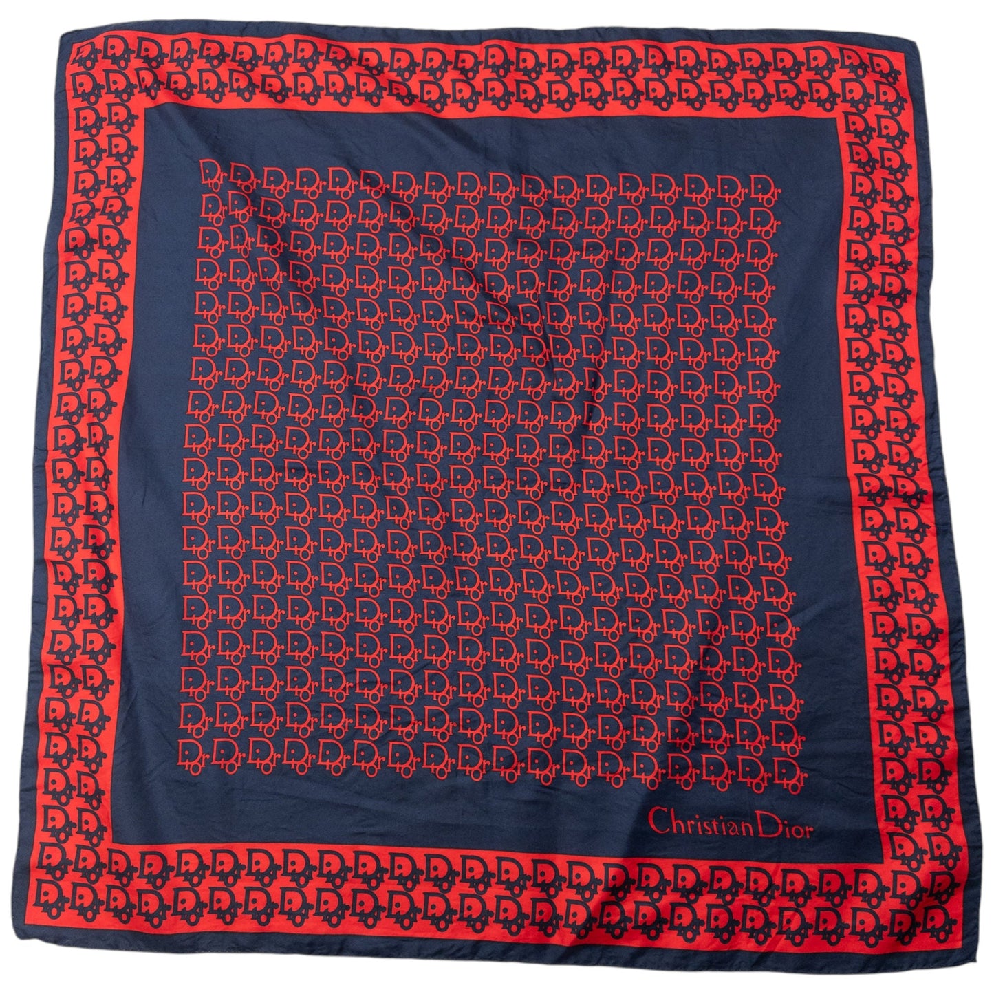 Vintage 80s Dior Monogram Silk Scarf | O/S, Red and Navy