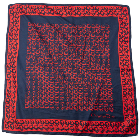 Vintage 80s Dior Monogram Silk Scarf | O/S, Red and Navy