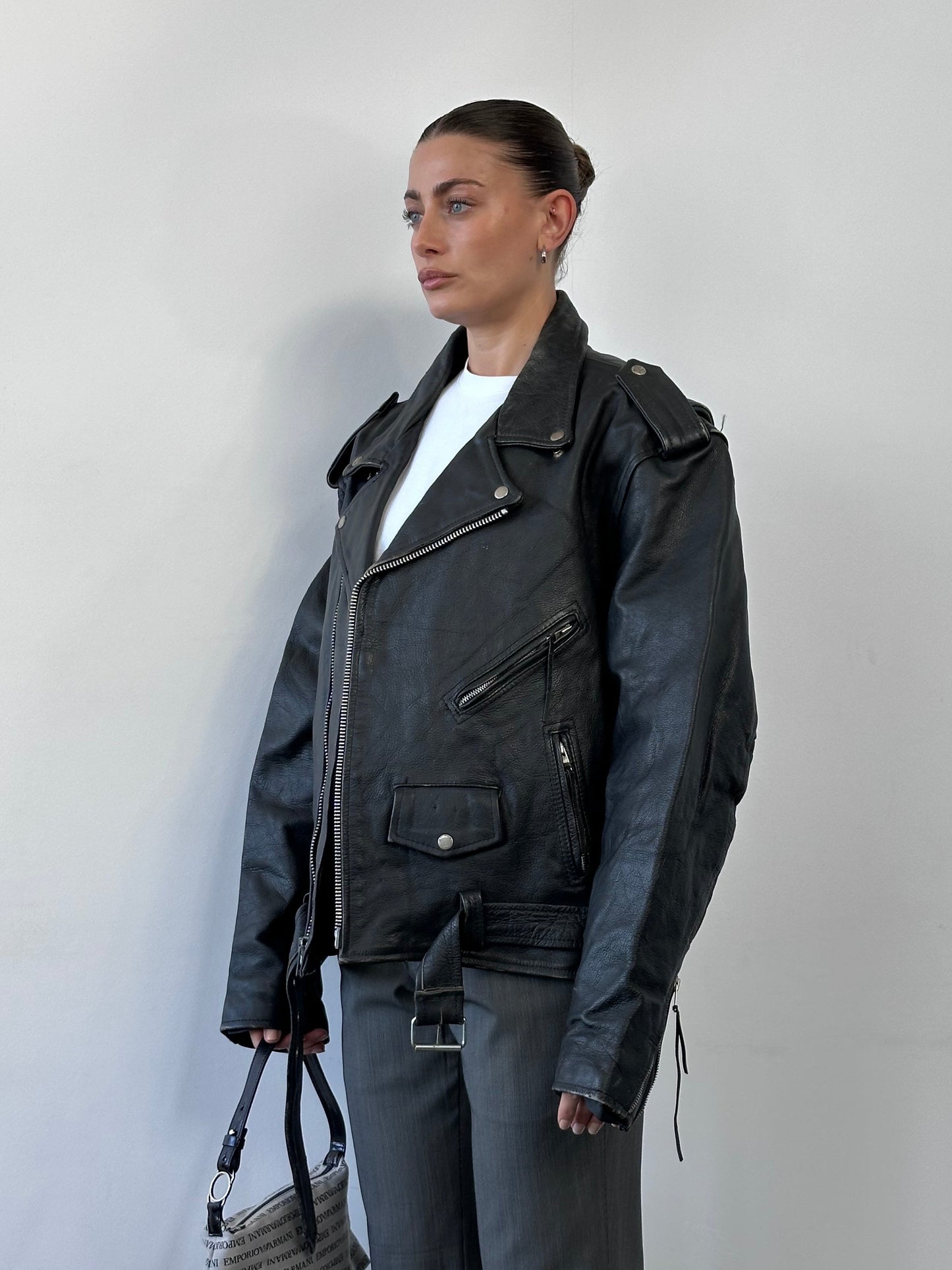 Vintage Leather Biker Jacket - XL