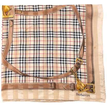 Vintage 90s Burberry Nova Check Buckle Print Silk Scarf | O/S, Beige