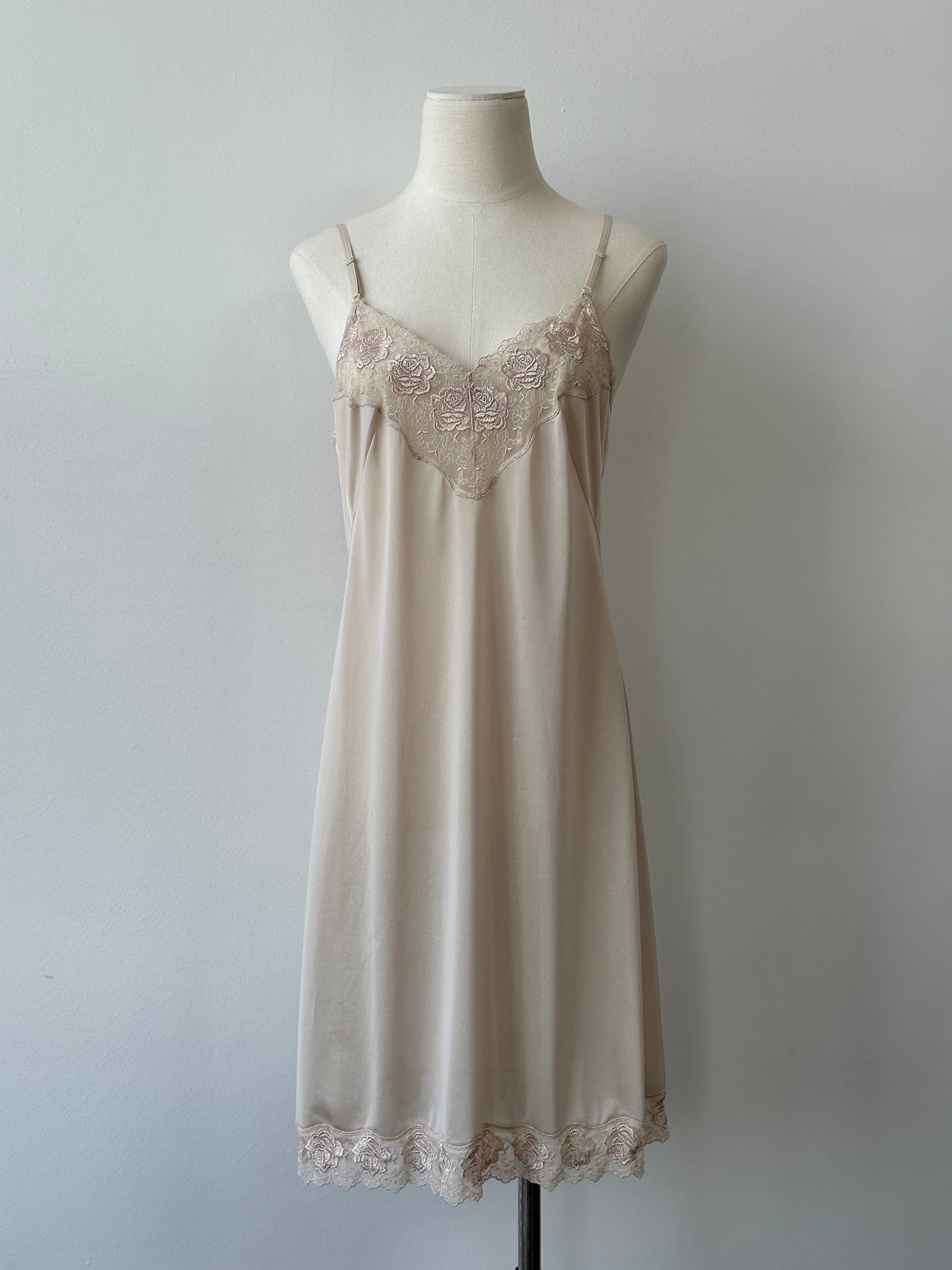 Japanense Vintage 1990s Satin Lace Midi Slip Dress - M
