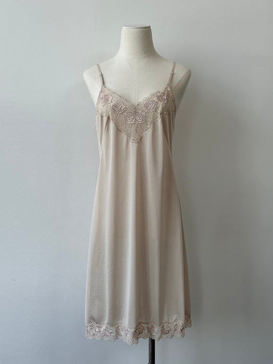 Japanense Vintage 1990s Satin Lace Midi Slip Dress - M