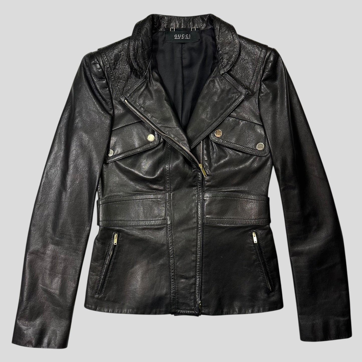 Gucci by Tom Ford 2003 GG Monogram Leather Belted Jacket - IT42