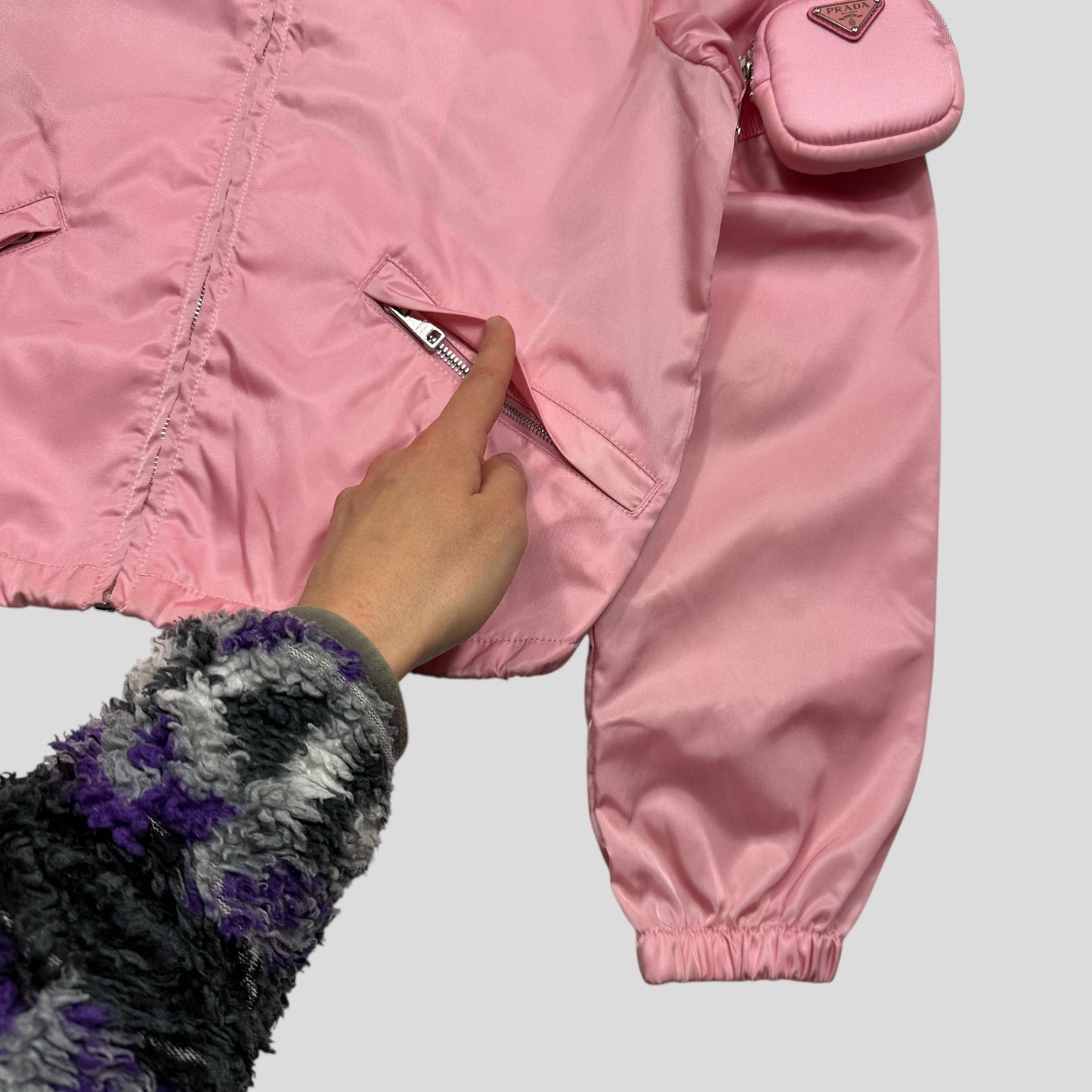 Prada 2020 Baby Pink 3D Triangle Plaque Pouch Re-Nylon Jacket - IT36 (XS-S)