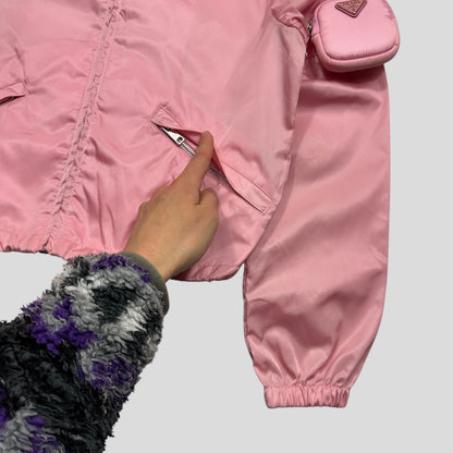 Prada 2020 Baby Pink 3D Triangle Plaque Pouch Re-Nylon Jacket - IT36 (XS-S)