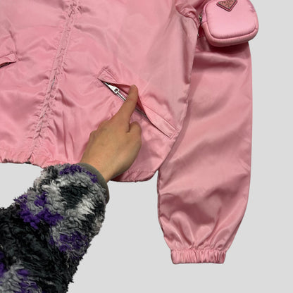 Prada 2020 Baby Pink 3D Triangle Plaque Pouch Re-Nylon Jacket - IT36 (XS-S)