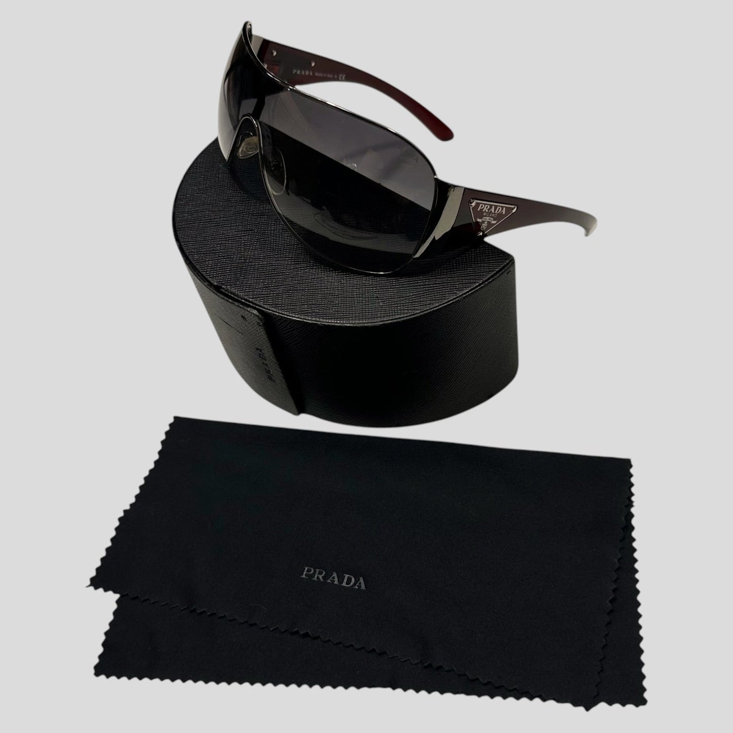 Prada Milano 00’s Triangle Logo Gradient Shield Sunglasses | O/S, Grey