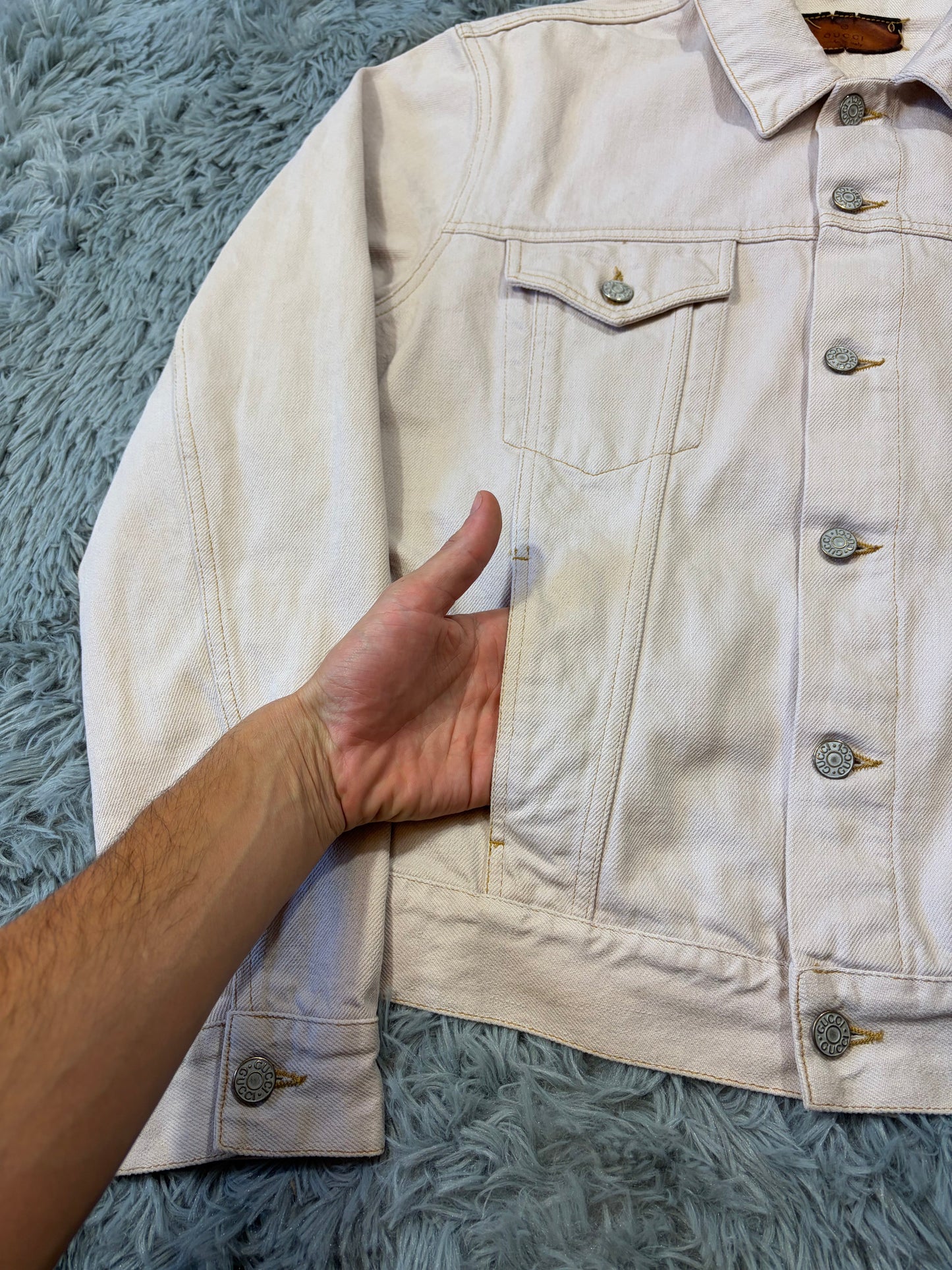 Gucci by Tom Ford 00’s Pale Pink Mens Trucker Jacket - IT52 | O/S, Pink