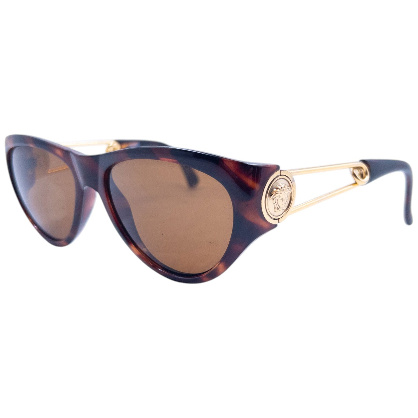 Vintage 1996 Gianni Versace Safety Pin Tortoise Shell Sunglasses | O/S, Brown
