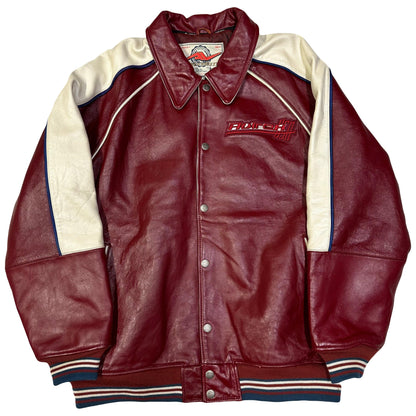 Avirex Spellout Leather Jacket In Red & White ( XXL )