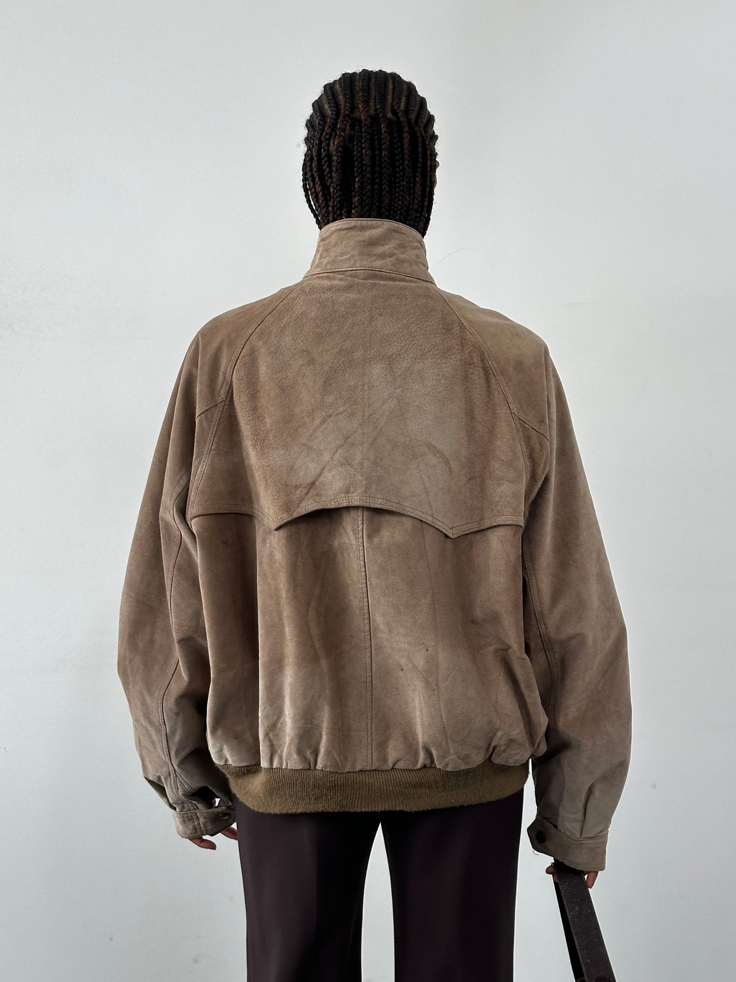 Vintage 1990s High Neck Suede Bomber Jacket - XL